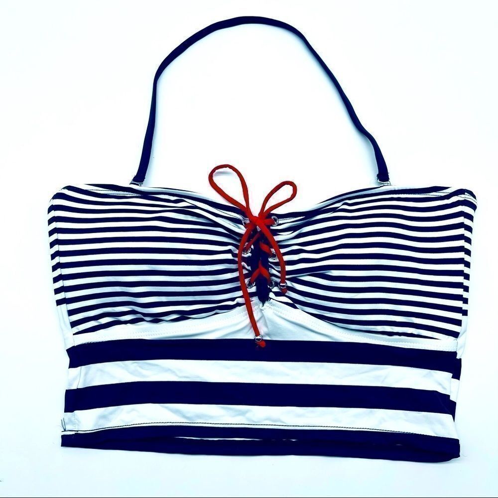 Ralph Lauren Stripe Bandeaukini W/ Removable Strap Size 14
